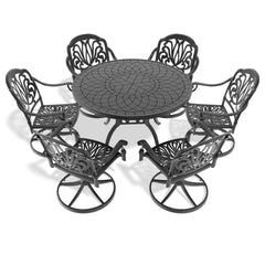 7-Piece All-Weather Cast Aluminum Dining Set, Include 6 Swivel Chairs and 47.24" Round Table With Black Frame (same sku:W1710S00445)
