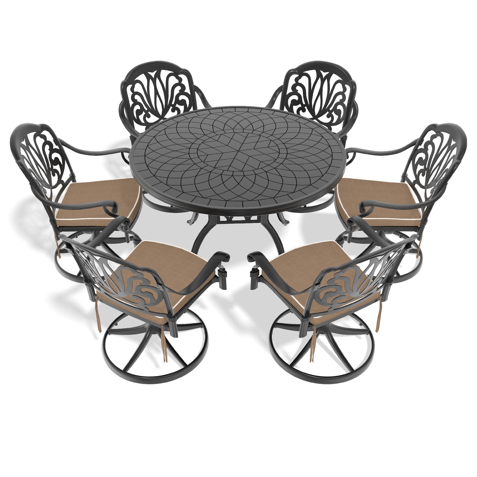 7-Piece All-Weather Cast Aluminum Dining Set, Include 6 Swivel Chairs and 47.24" Round Table With Black Frame (same sku:W1710S00445)