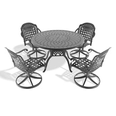 5-Piece All-Weather Cast Aluminum Dining Set, Include 4 Swivel Chairs and 47.24" Round Table With Black Frame(same sku:W1710S00444)