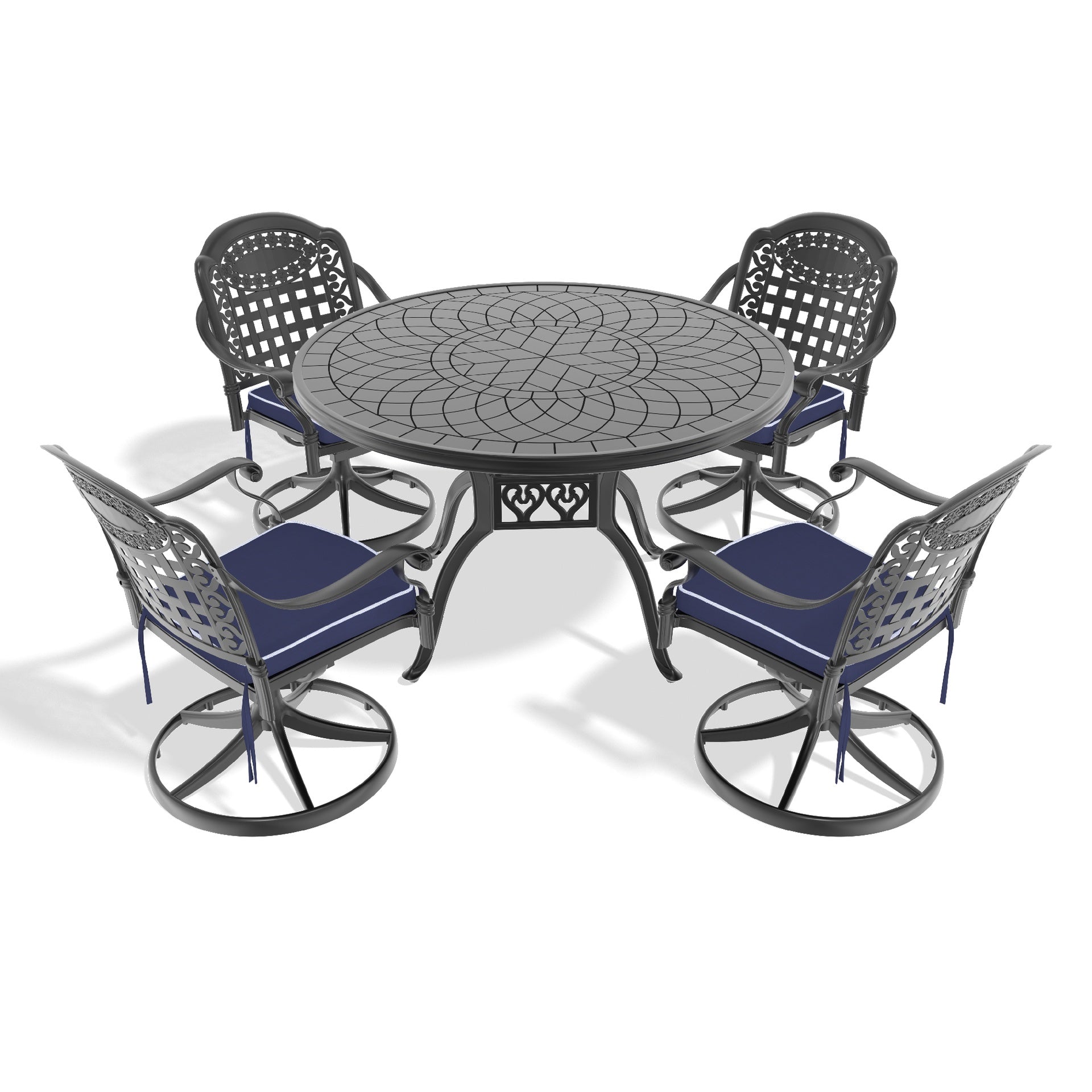 5-Piece All-Weather Cast Aluminum Dining Set, Include 4 Swivel Chairs and 47.24" Round Table With Black Frame(same sku:W1710S00444)