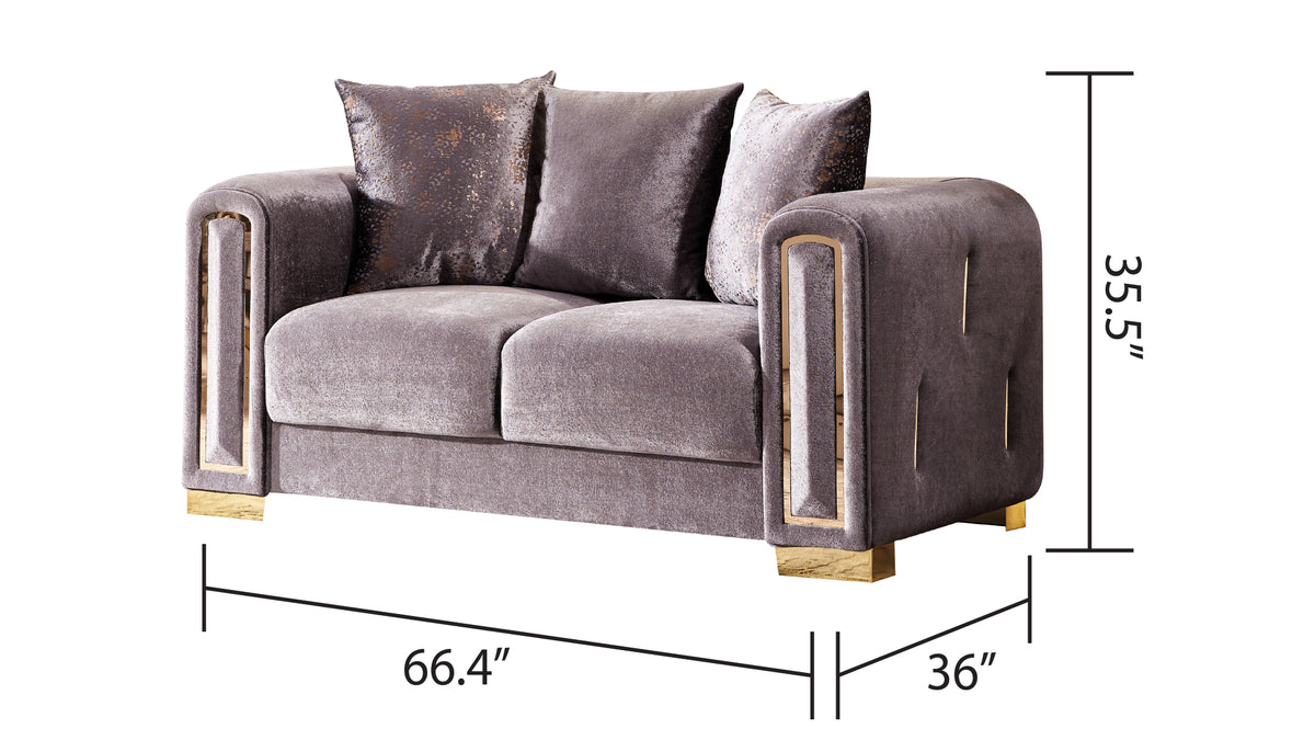Impreza shimmering velvet upholstery, and metallic gold accents 2Pc Modern Living Room Set  in Silver (NJ INVENTORY)