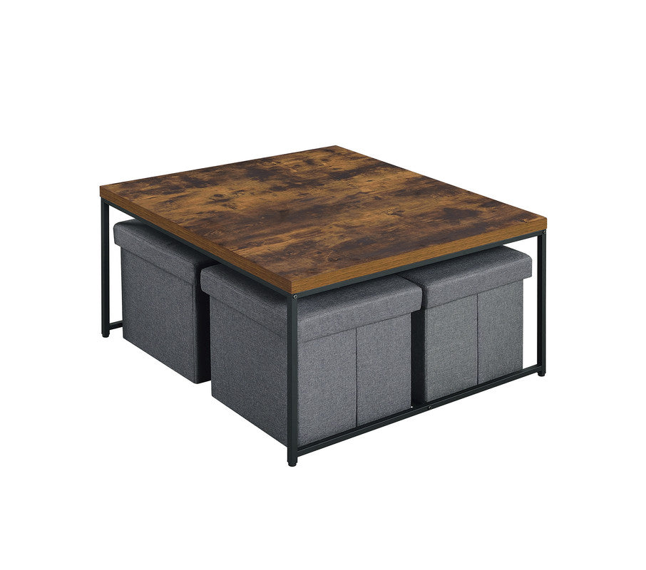 Caterina 35"W Weathered Oak Wood Grain 5 Piece Coffee Table Set