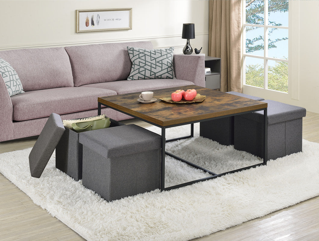 Caterina 35"W Weathered Oak Wood Grain 5 Piece Coffee Table Set