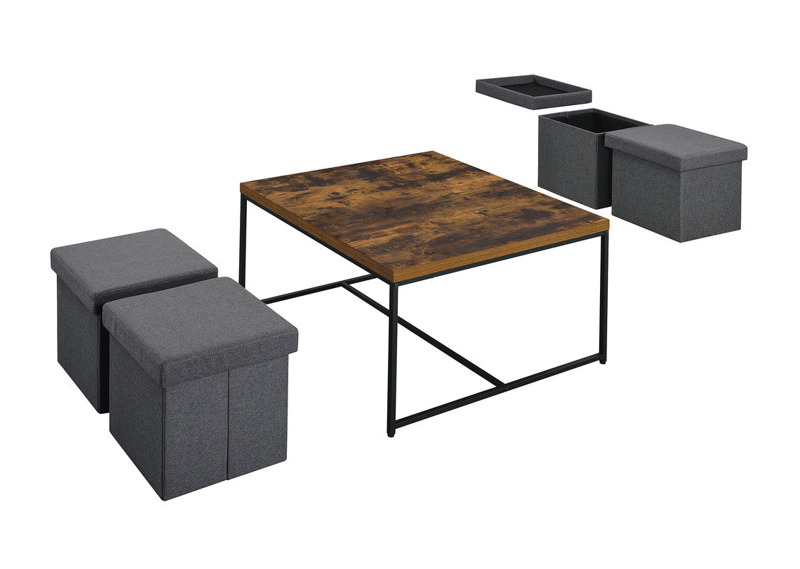 Caterina 35"W Weathered Oak Wood Grain 5 Piece Coffee Table Set