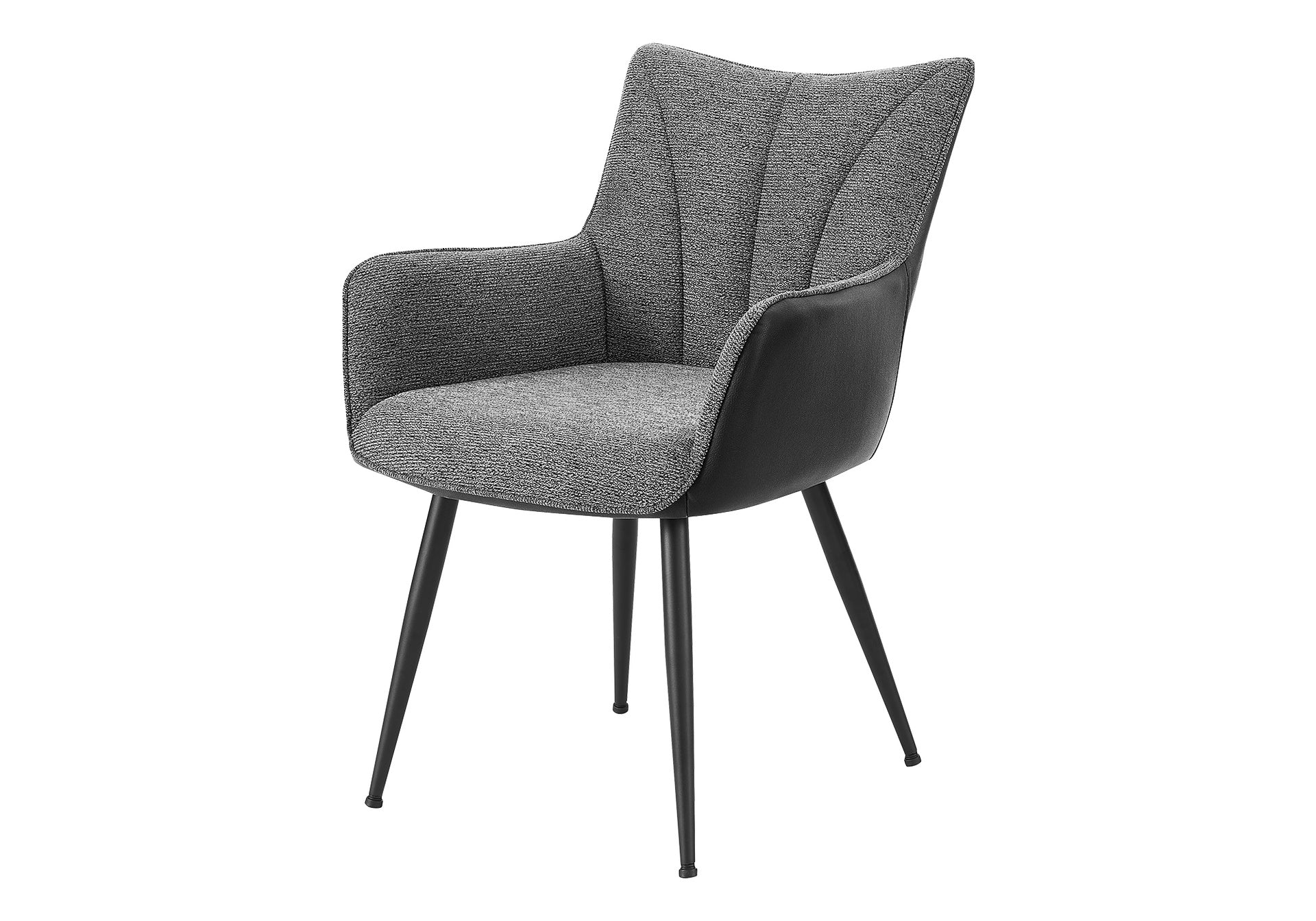 Dining Chair, 35" Height, Set Of 2, Upholstered, Side, Dining Room, Kitchen, Dark Grey Fabric, Black Leather Look, Contemporary, Modern
