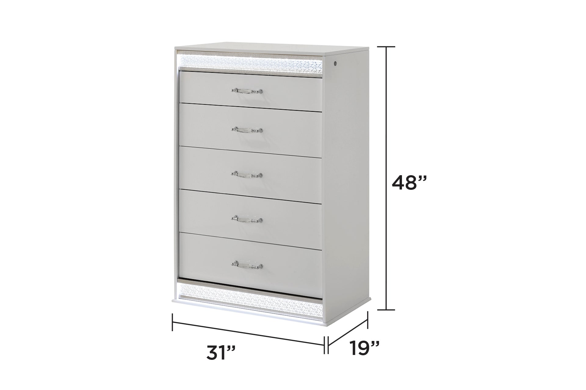 Glam Modern Style 5-Drawer Chest Made with Wood in White  same as B009P243215 (CA Inventory)