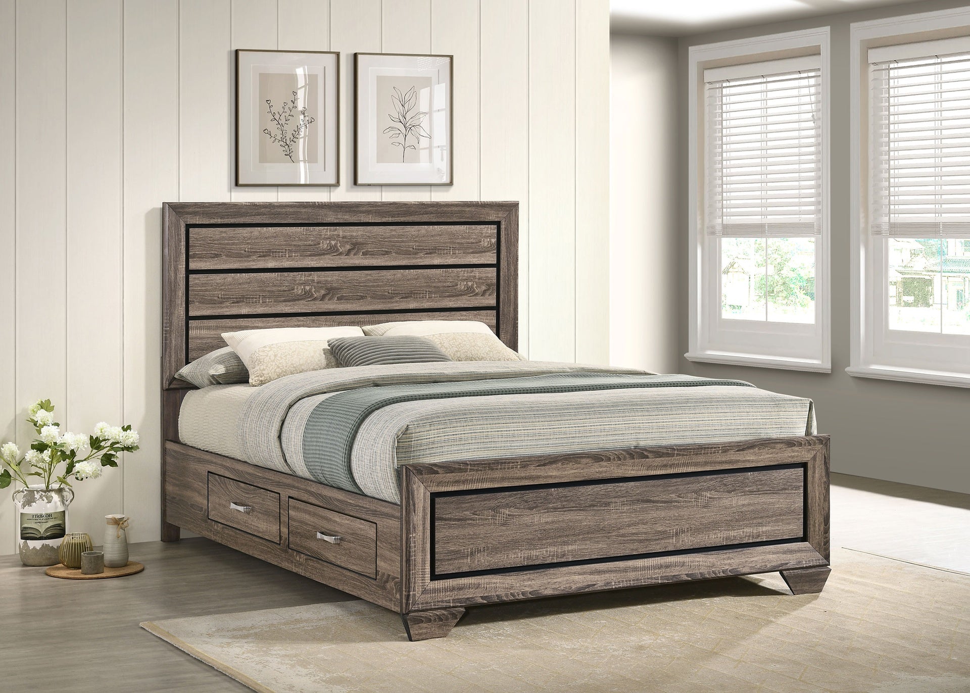 Washed Taupe Queen Storage Bed