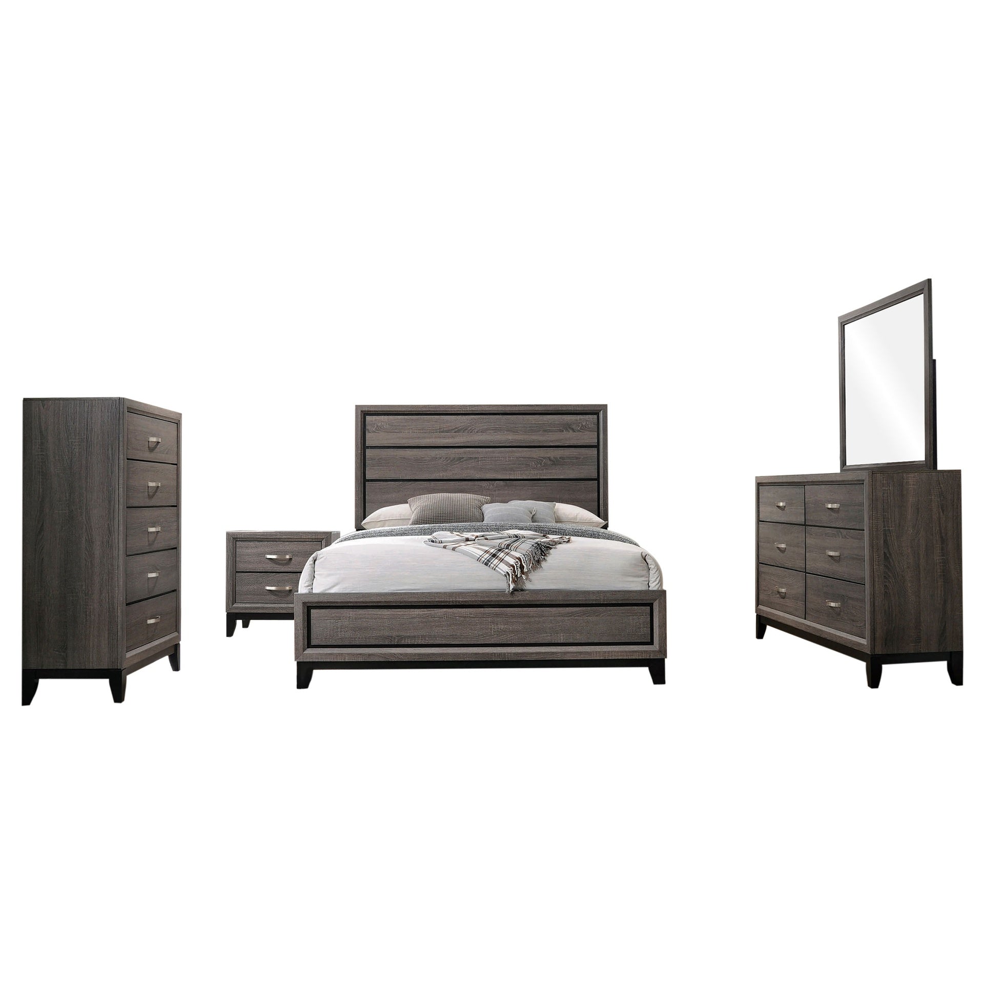 Carina Grey Oak and Black 5-piece Eastern King Panel Bedroom Set