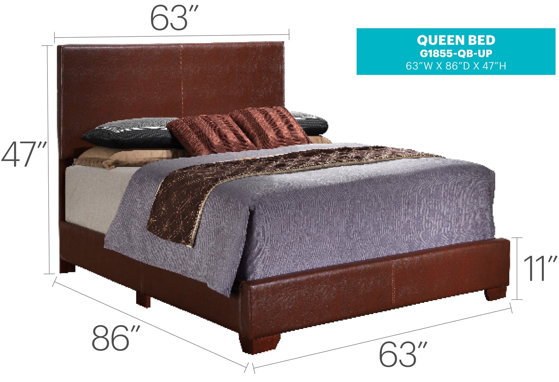 Aaron G1855-QB-UP Queen  Bed , LIGHT BROWN