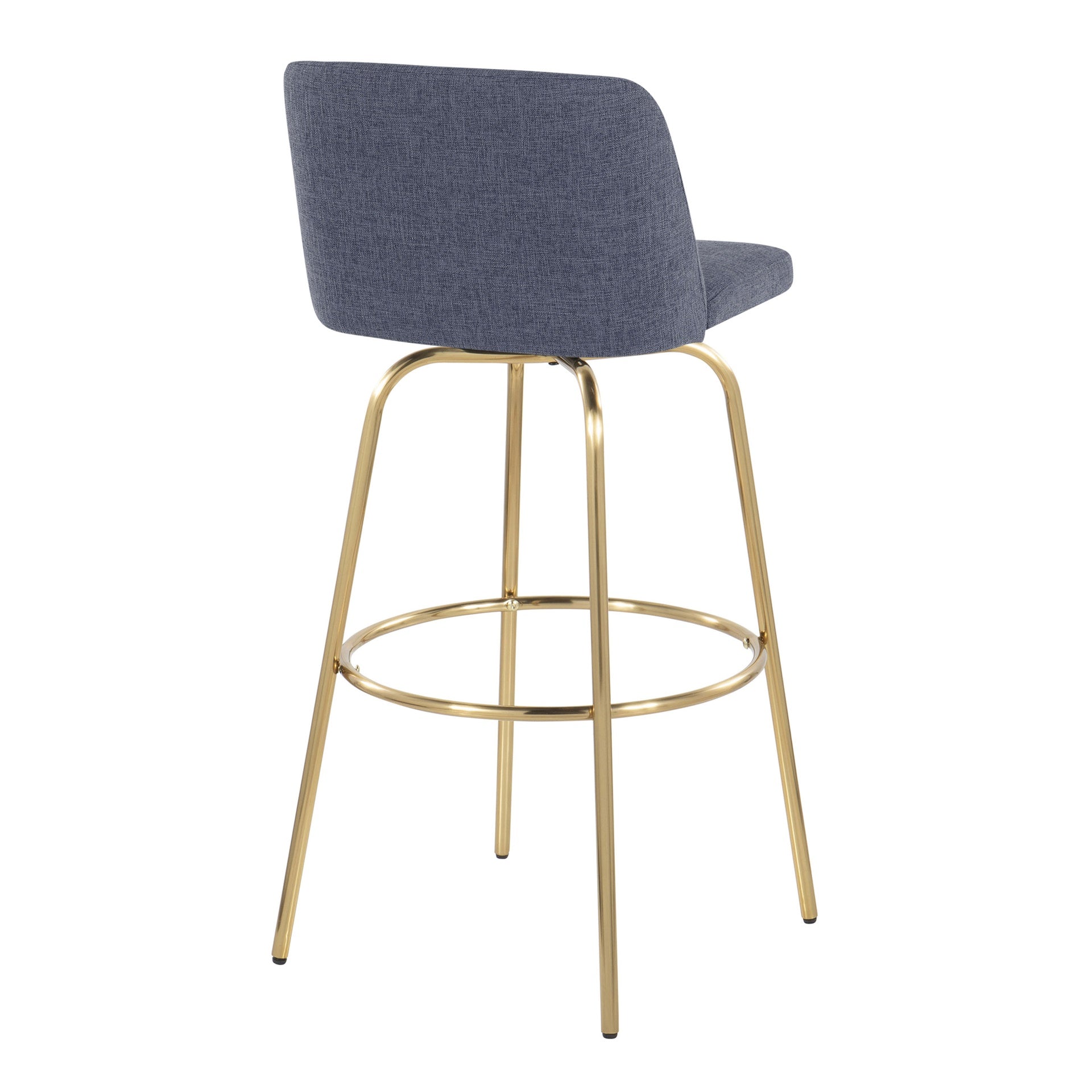 Toriano 30" Contemporary Fixed-Height Barstool with Swivel in Blue Fabric and Gold Metal with Round Footrest by LumiSource - Set of 2