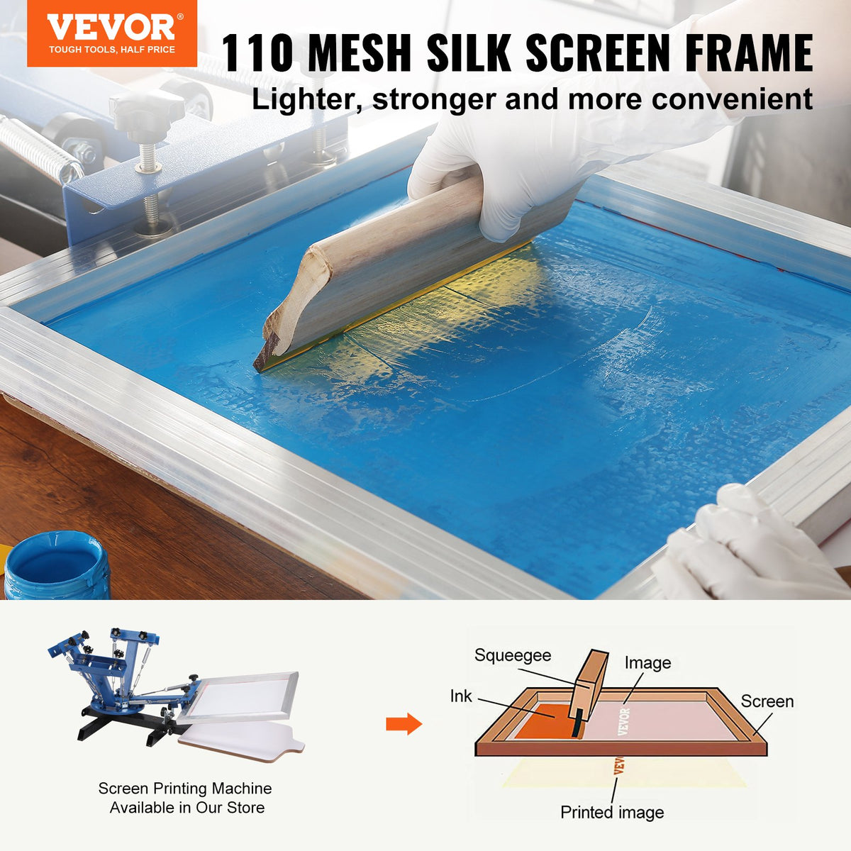 Screen Printing Kit, 4 Pieces Aluminum Silk Screen Printing Frames, 20x20inch Silk Screen Printing Frame with 110 Count Mesh, High Tension Nylon Mesh and Sealing Tape for T-shirts DIY Printing