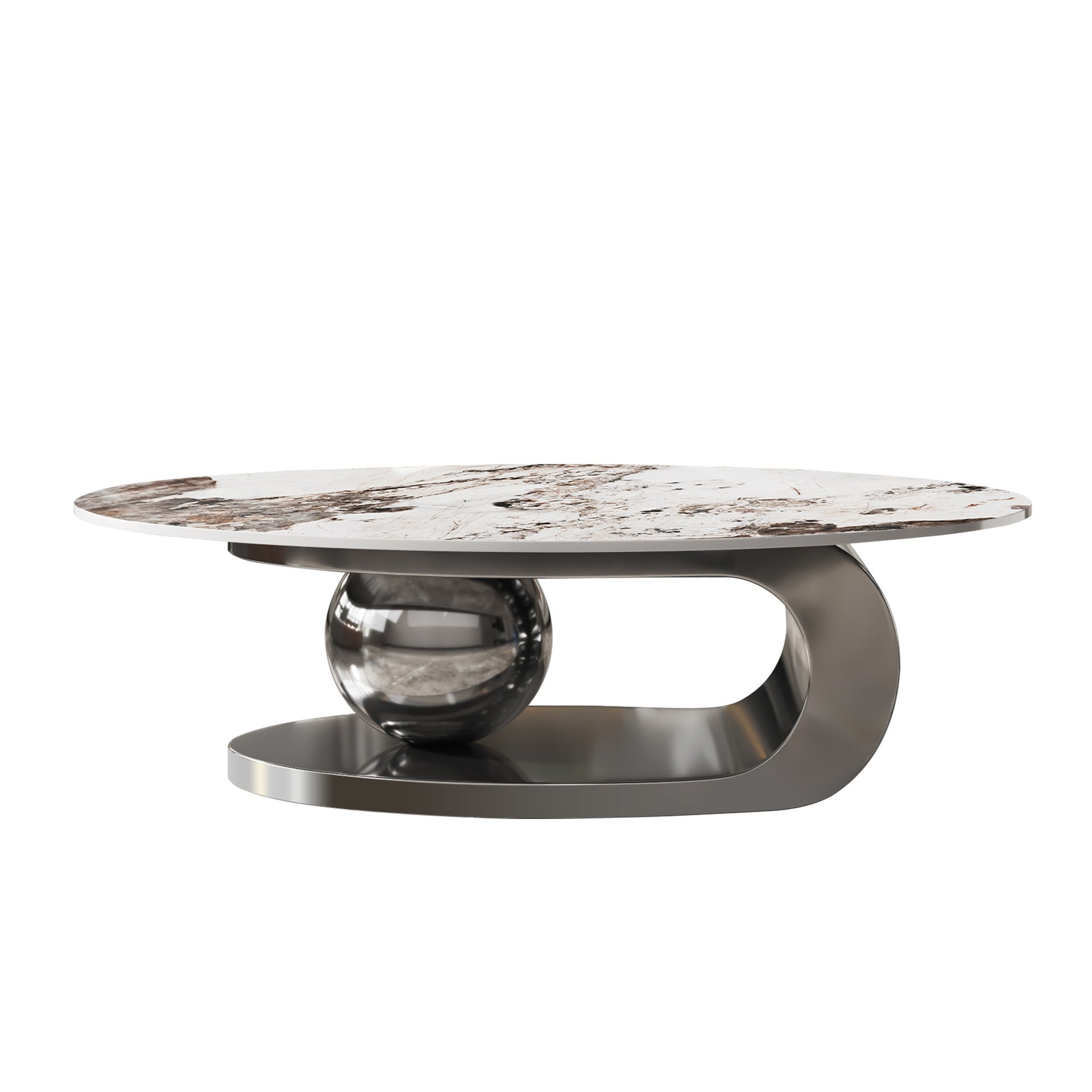 49.2 Inches Oval Faux Marble Coffee Table for Living Room with Stainless Steel Base