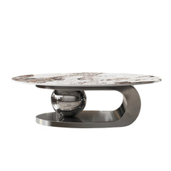 49.2 Inches Oval Faux Marble Coffee Table for Living Room with Stainless Steel Base