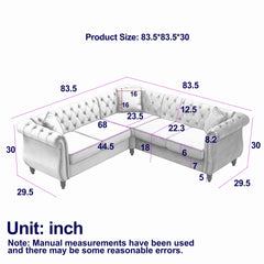 83.5-Inch Oversized Corner Sofa, L-Shaped Sectional Couch,   5-Seater Corner Sofas with 3 Pillows for Living Room, Bedroom, Apartment, Office