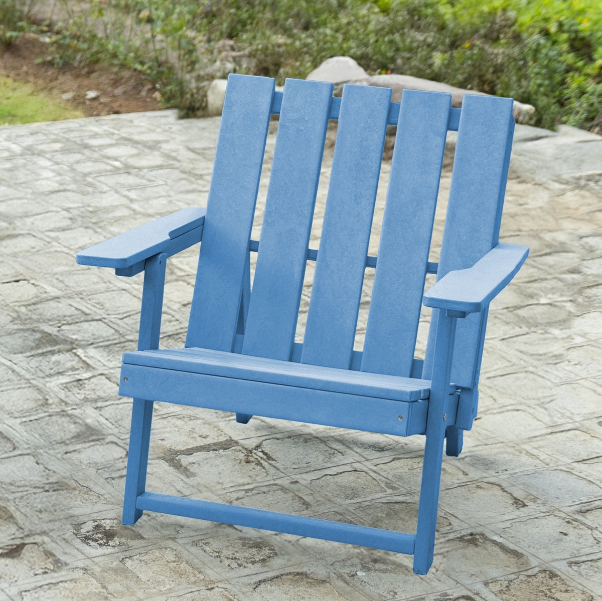 Shoreline Fully Assembled All-Weather HDPE Outdoor Folding Modern Adirondack Chair, Pacific Blue