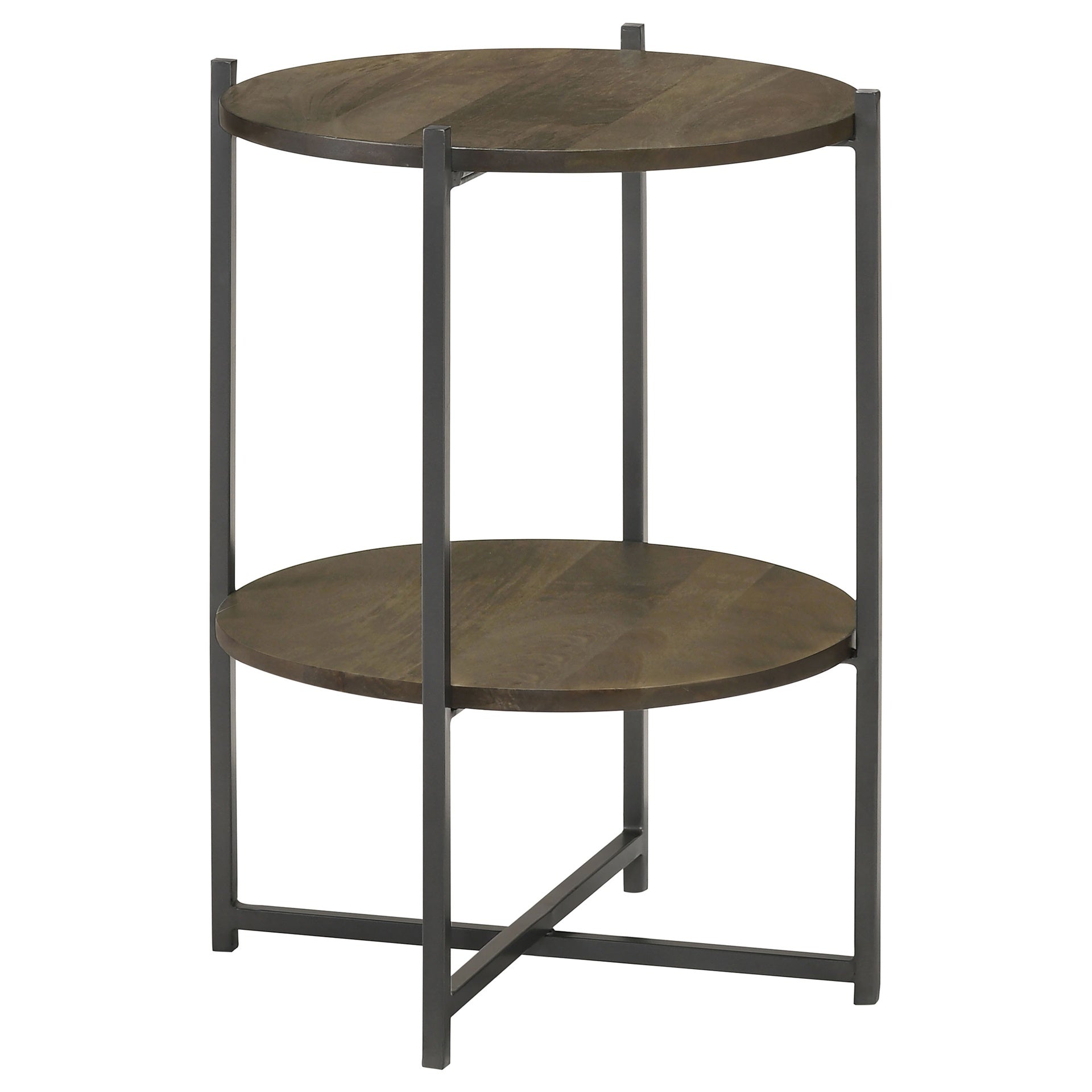 Natural and Gunmetal Accent Table with Bottom Shelf