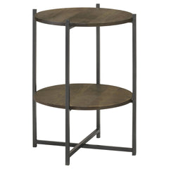 Natural and Gunmetal Accent Table with Bottom Shelf