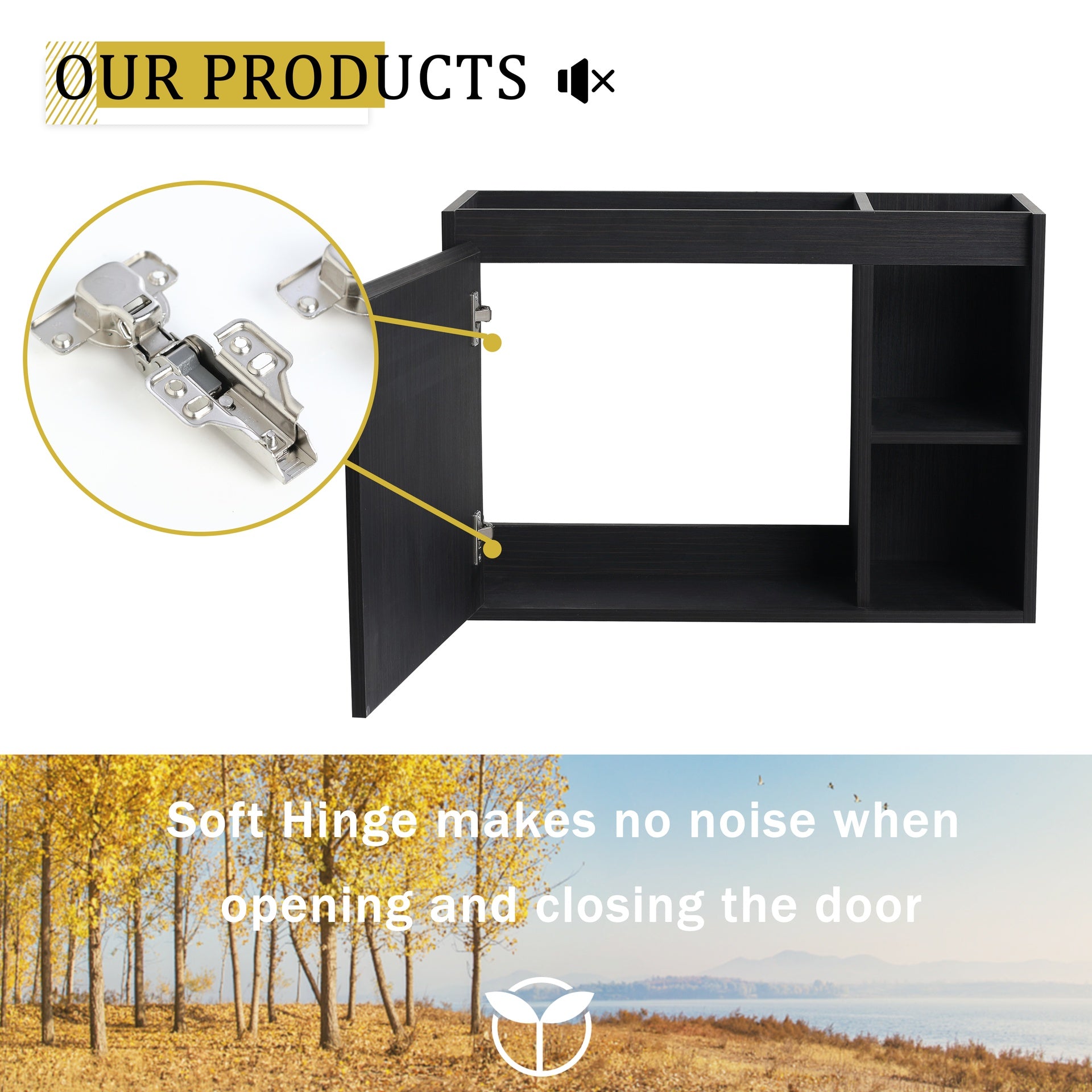 28'' Wall-Mounted Bathroom Vanity with White Ceramic Sink & Soft-Close Door, KD-Packing
