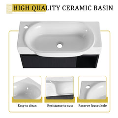 28'' Wall-Mounted Bathroom Vanity with White Ceramic Sink & Soft-Close Door, KD-Packing