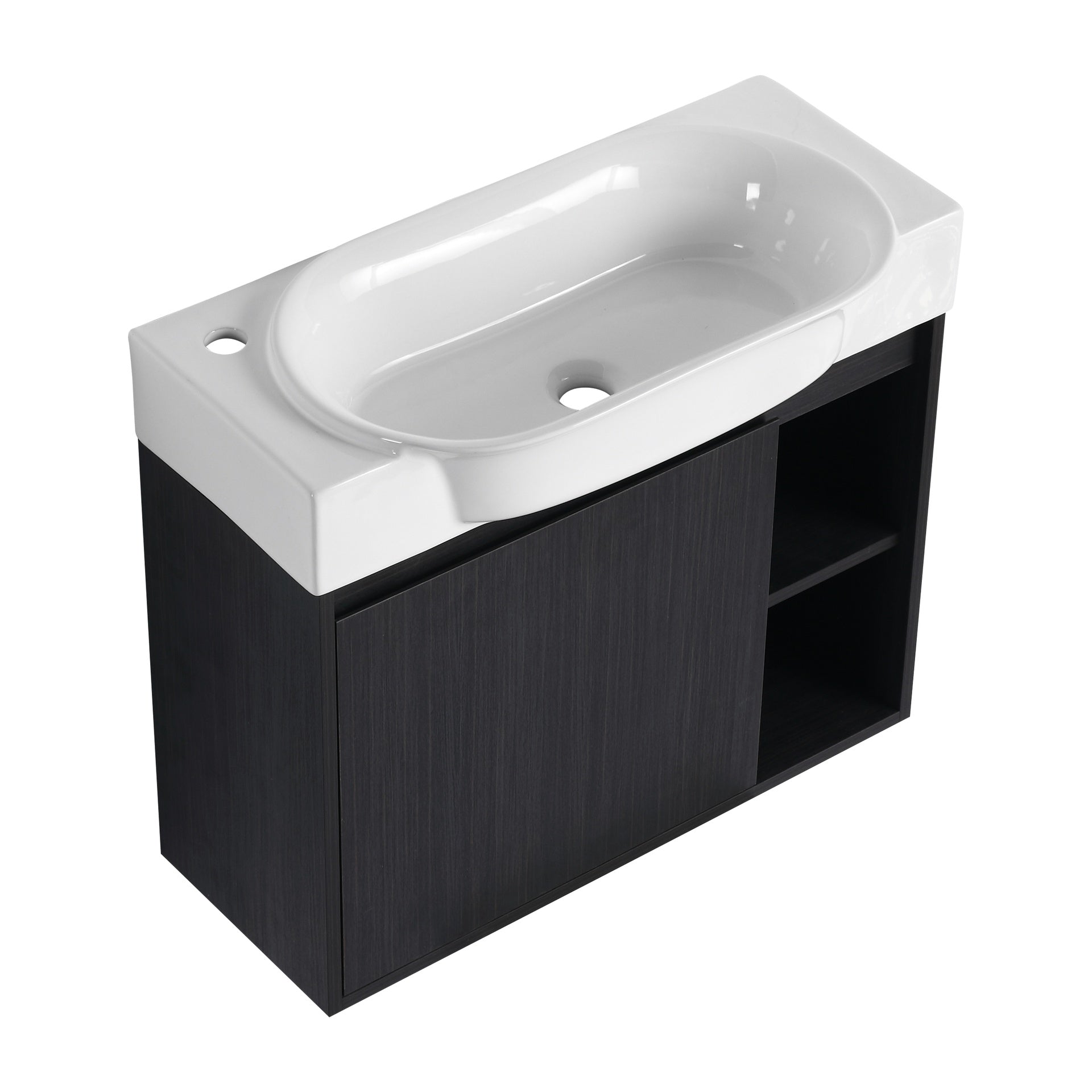 28'' Wall-Mounted Bathroom Vanity with White Ceramic Sink & Soft-Close Door, KD-Packing