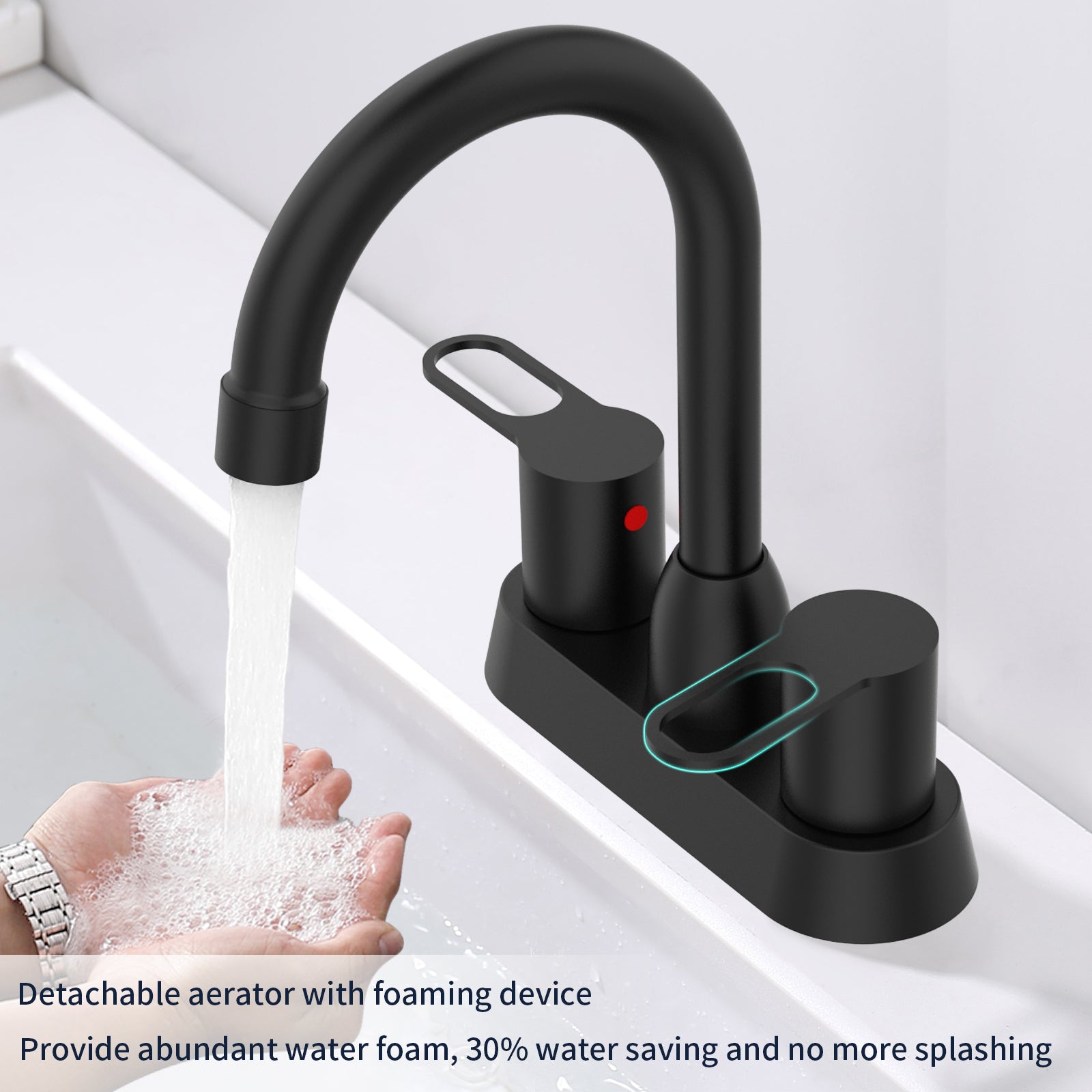 2 Handles Bathroom Sink Faucet, Matte Black Centerset RV Bathroom Faucets for 3 Hole