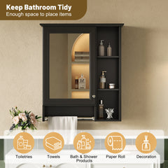 3-in-1 Bathroom Mirror Cabinet, 24-inch Wall Mounted Medicine Cabinet with Adjustable Shelf & Tower Bar, High-Definition Mirror with Storage for Bathroom Vanity