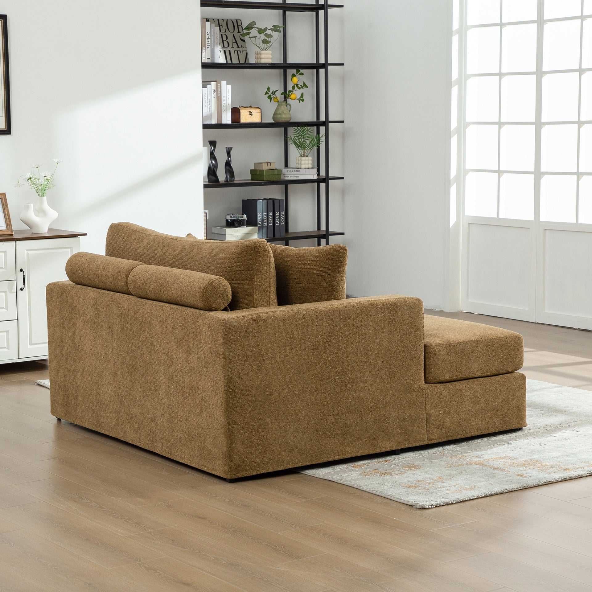 56.3" Wide Extra-Large Sofa Bed, Chenille Linen Fabric, Sturdy Metal Legs, Strong Load-Bearing Capacity, Suitable For Living Rooms, Bedrooms, And Apartments.Brown