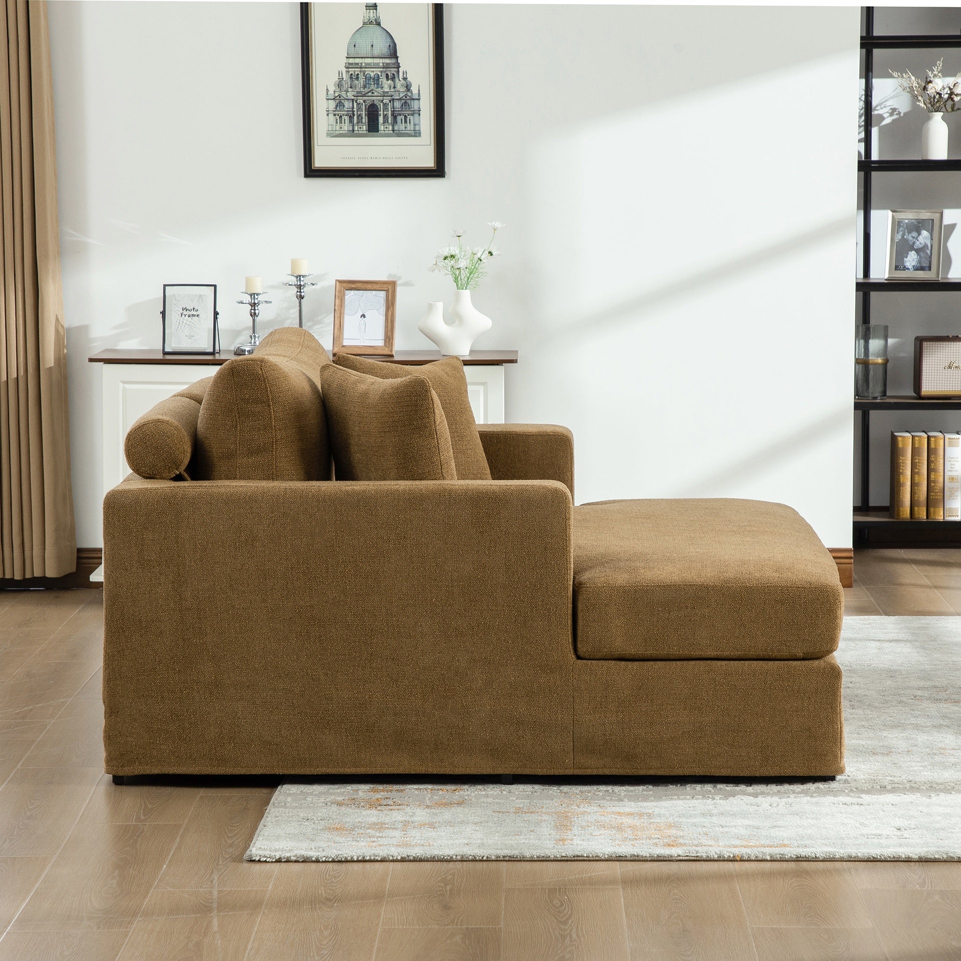 56.3" Wide Extra-Large Sofa Bed, Chenille Linen Fabric, Sturdy Metal Legs, Strong Load-Bearing Capacity, Suitable For Living Rooms, Bedrooms, And Apartments.Brown