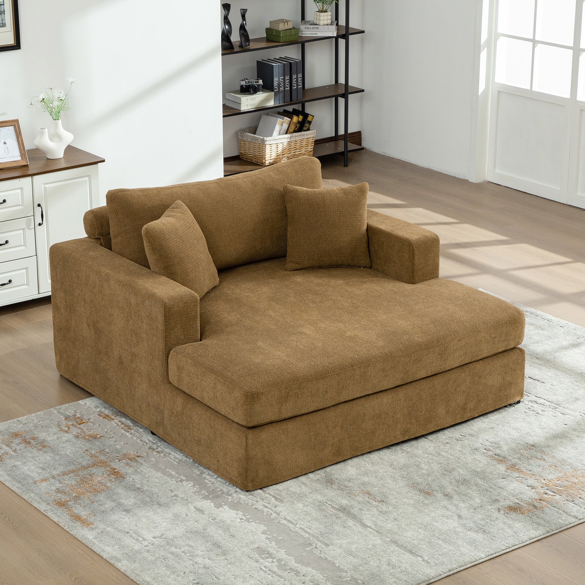 56.3" Wide Extra-Large Sofa Bed, Chenille Linen Fabric, Sturdy Metal Legs, Strong Load-Bearing Capacity, Suitable For Living Rooms, Bedrooms, And Apartments.Brown
