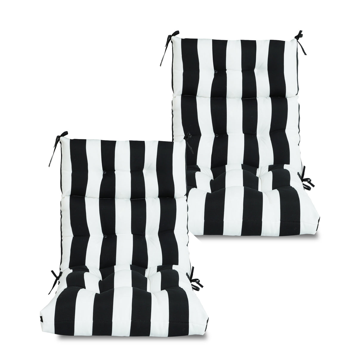 2 Pcs Set High Back Patio Chair Cushions, Tufted Rocking Chair Cushions, Adirondack Cushions for Garden Porch Home Office Chair Use,44'' x 22''x 4'', 2 Pack-Black/White