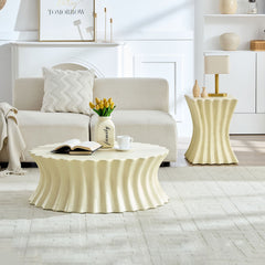 Set of 35.04''+15.16'' Coffee Table Vintage Sturdy Fiberglass Table For Living Room Apartment No Need Assembly Beige