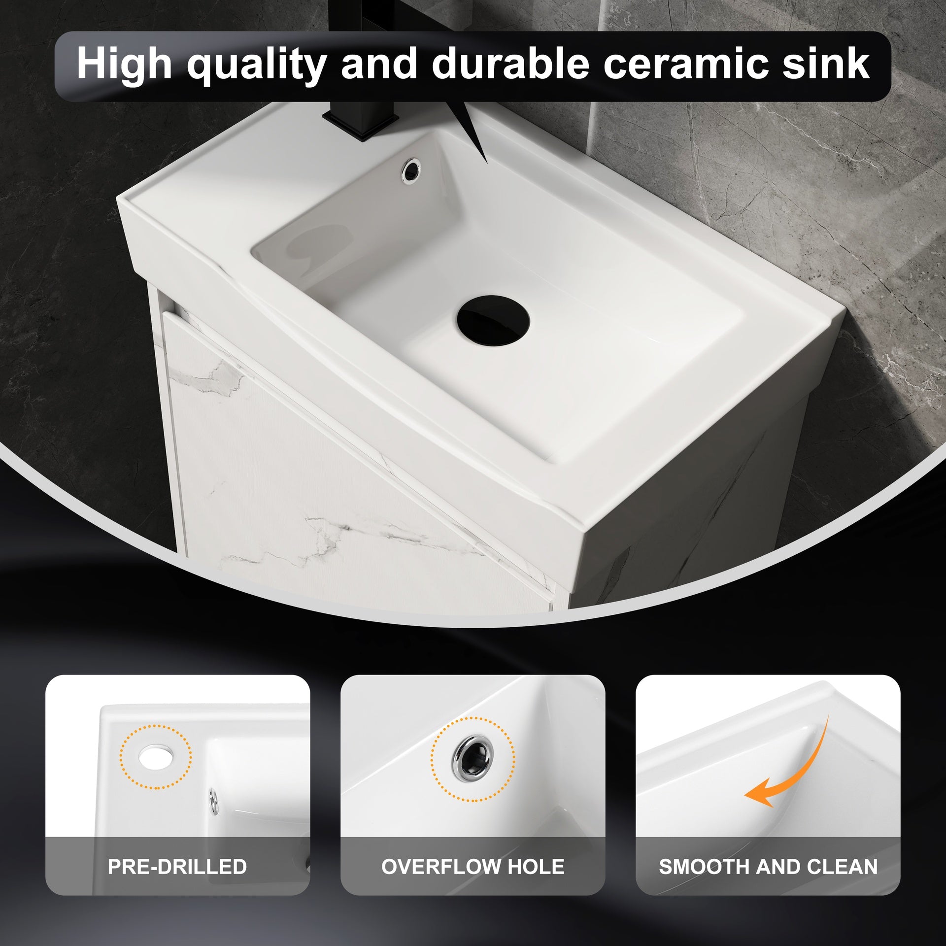 20" Wall-Mounted Bathroom Vanity with Ceramic Sink, Storage Cabinet with Doors,Bathroom Cabinet Set