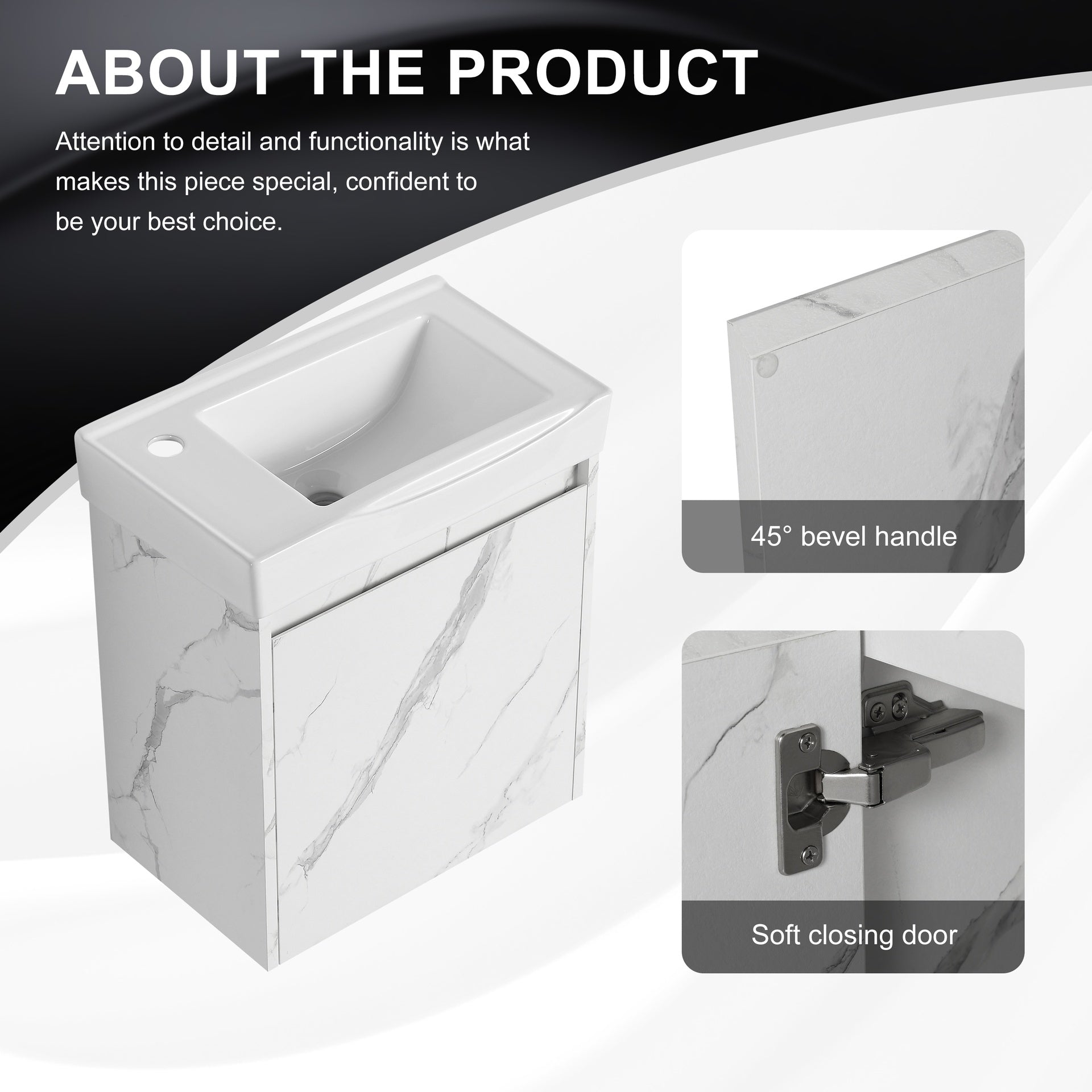 20" Wall-Mounted Bathroom Vanity with Ceramic Sink, Storage Cabinet with Doors,Bathroom Cabinet Set
