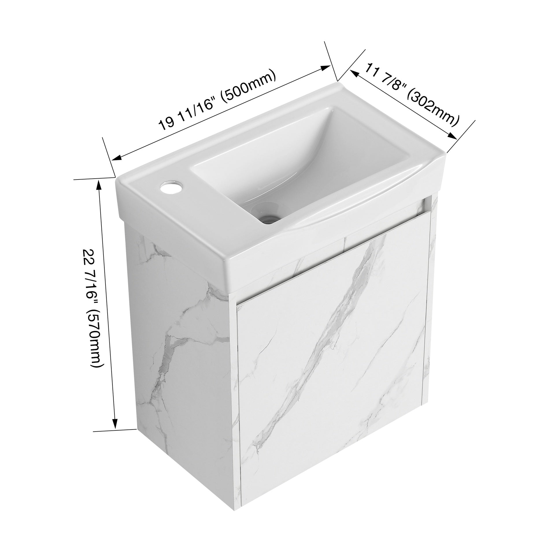 20" Wall-Mounted Bathroom Vanity with Ceramic Sink, Storage Cabinet with Doors,Bathroom Cabinet Set