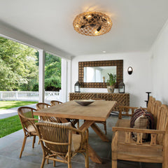 Ceiling-mounted Jute Rope Fan Light Strip with 4 Bulbs, Dimmable, 7 Dlades, Reversible DC Motor