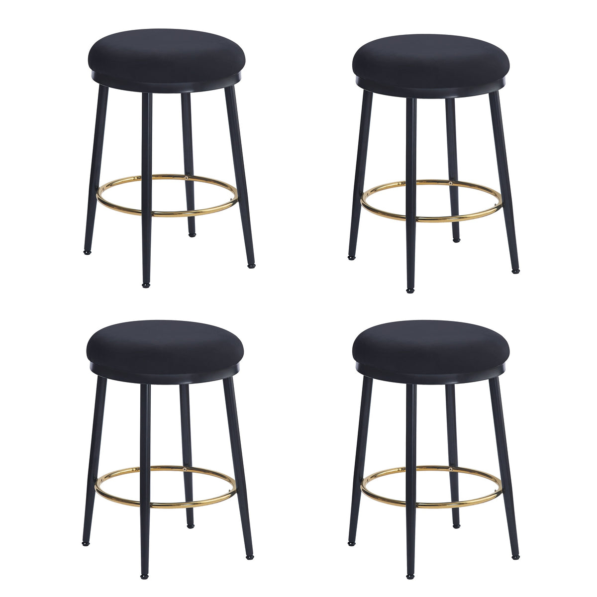 24.75'' Modern Counter Stools Set of 4,Black Counter Stools with iron Frame,Sponge cushion,Footrest,suitable for Kitchen/Bedroom/Dining Room.
