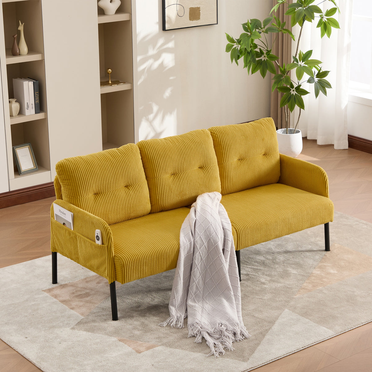 UNITED WE WIN Oversized Loveseat, Modern & Plush Double-seater Sofa, Corduroy Upholstered Couch, Cozy Bedroom Sofa with Metal Legs & Side Pockets, Ideal for Living Room, Bedroom, Dorm, Apartment