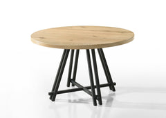 Tiziano Oak Finish 47" Round Dining Table Set with Cream Color Upholstered Chairs