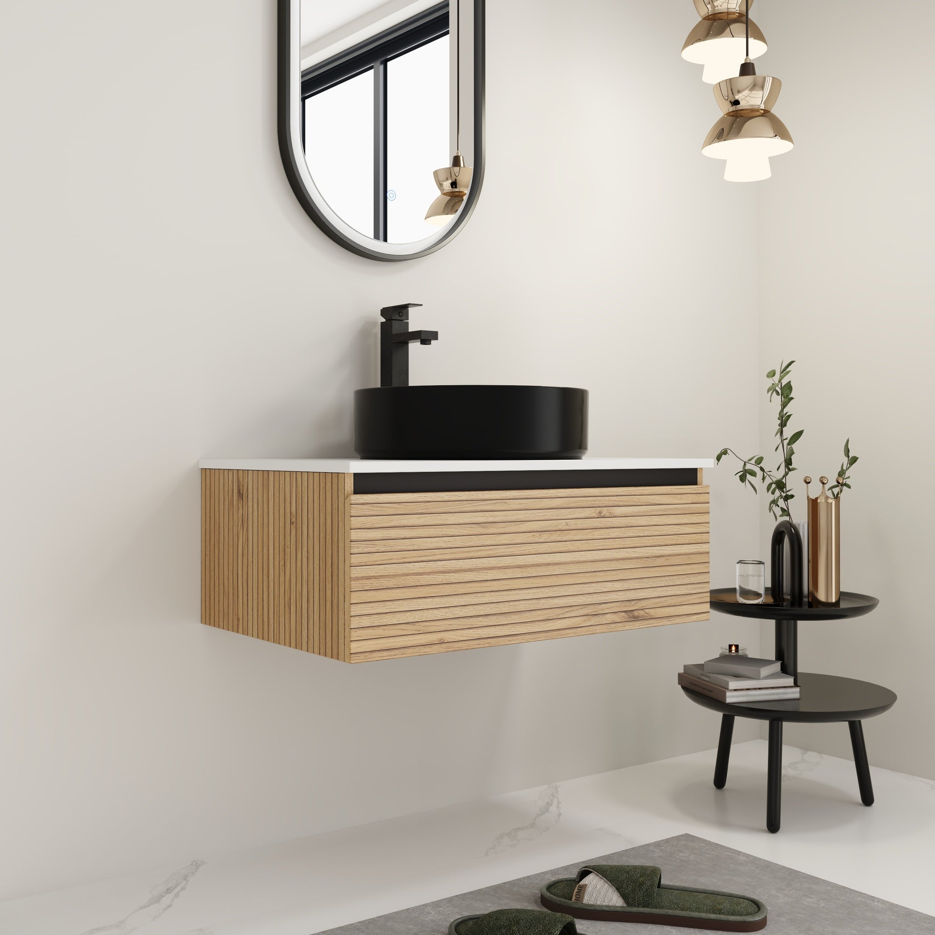 30'' Wall-Mounted Bathroom Vanity with Black Art Ceramic Sink  & 1-Soft-Close Drawer (KD-Packing)