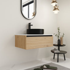 30'' Wall-Mounted Bathroom Vanity with Black Art Ceramic Sink  & 1-Soft-Close Drawer (KD-Packing)