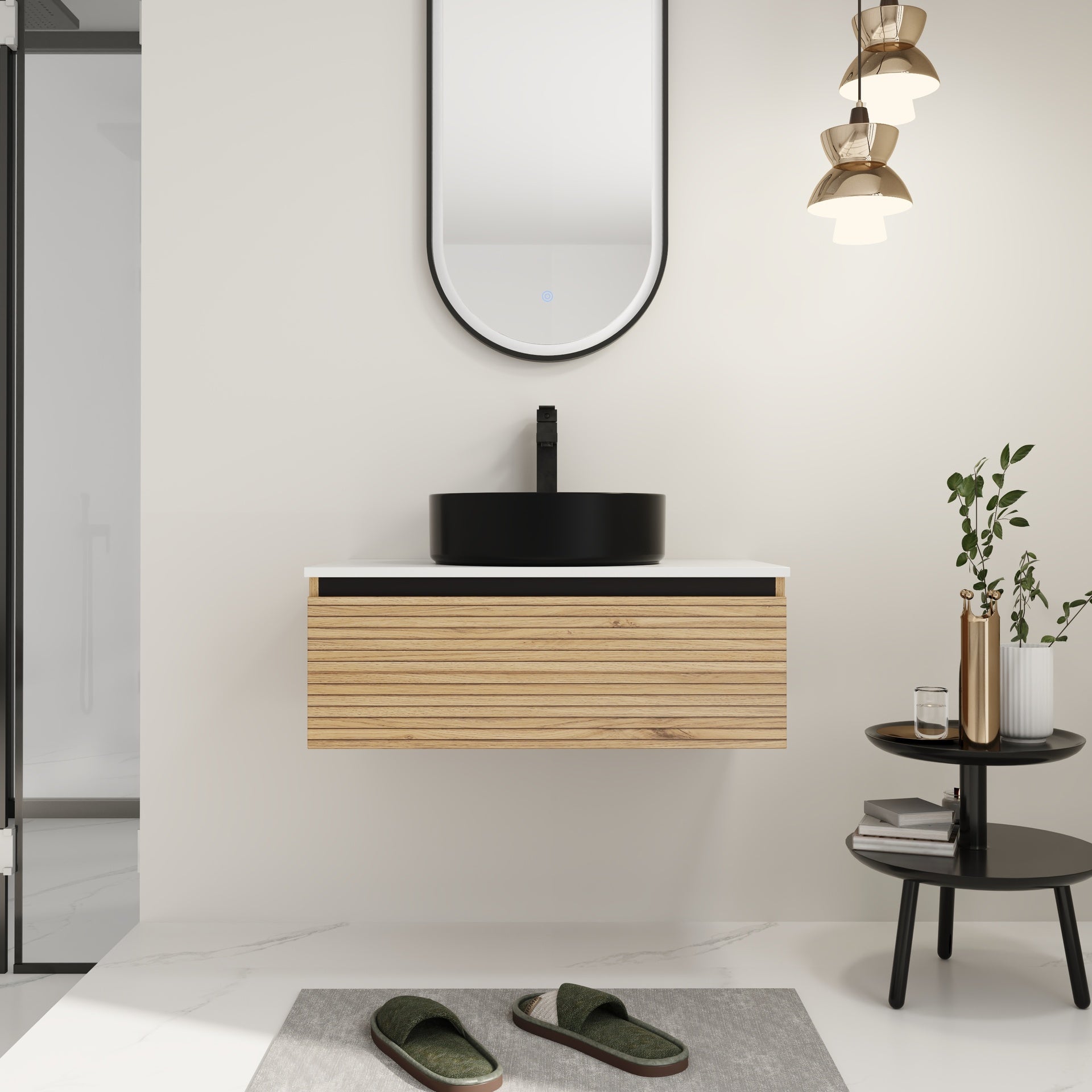 30'' Wall-Mounted Bathroom Vanity with Black Art Ceramic Sink  & 1-Soft-Close Drawer (KD-Packing)