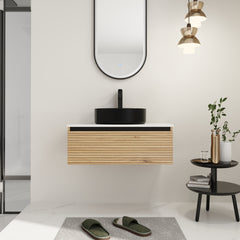 30'' Wall-Mounted Bathroom Vanity with Black Art Ceramic Sink  & 1-Soft-Close Drawer (KD-Packing)