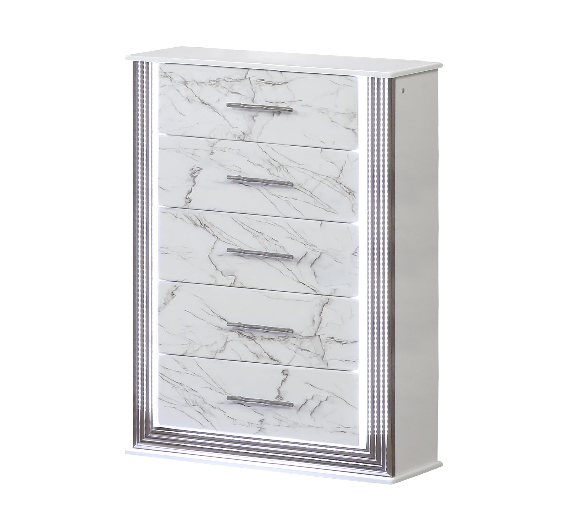 Desire Chest – Marble-Patterned Drawers with LED Side Panels and Metallic Trim for Spacious, Stylish Bedroom Organization  Same as B009P309339 (CA inventory)