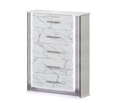 Desire Chest – Marble-Patterned Drawers with LED Side Panels and Metallic Trim for Spacious, Stylish Bedroom Organization  Same as B009P309339 (CA inventory)