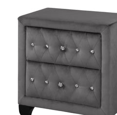 Sophia Modern Style Crystal Tufted 2-Drawer Nightstand Upholstered with Velvet Fabric Made with Wood in Gray  same as 733569388264 (CA inventory)