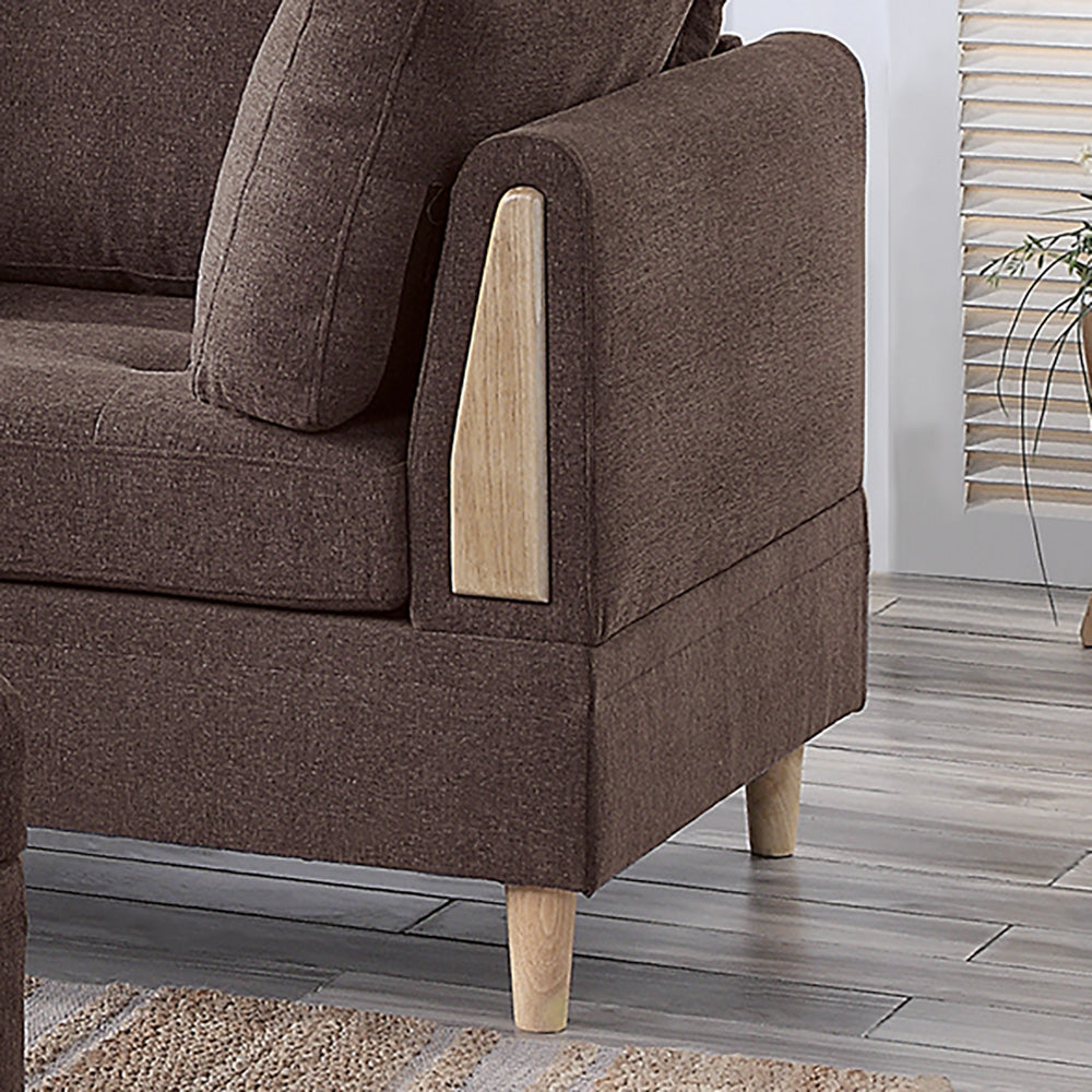 3 Piece Sectional Set with Ottoman Upholstered in Chenille Color Chocolate