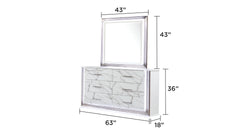 Desire Queen 5-Piece Bedroom Set – LED Upholstered Bed with Footboard Storage, Dresser, Mirror, Nightstand, and Chest in White & Marble Finish with Metallic Accents(CA INVENTORY)