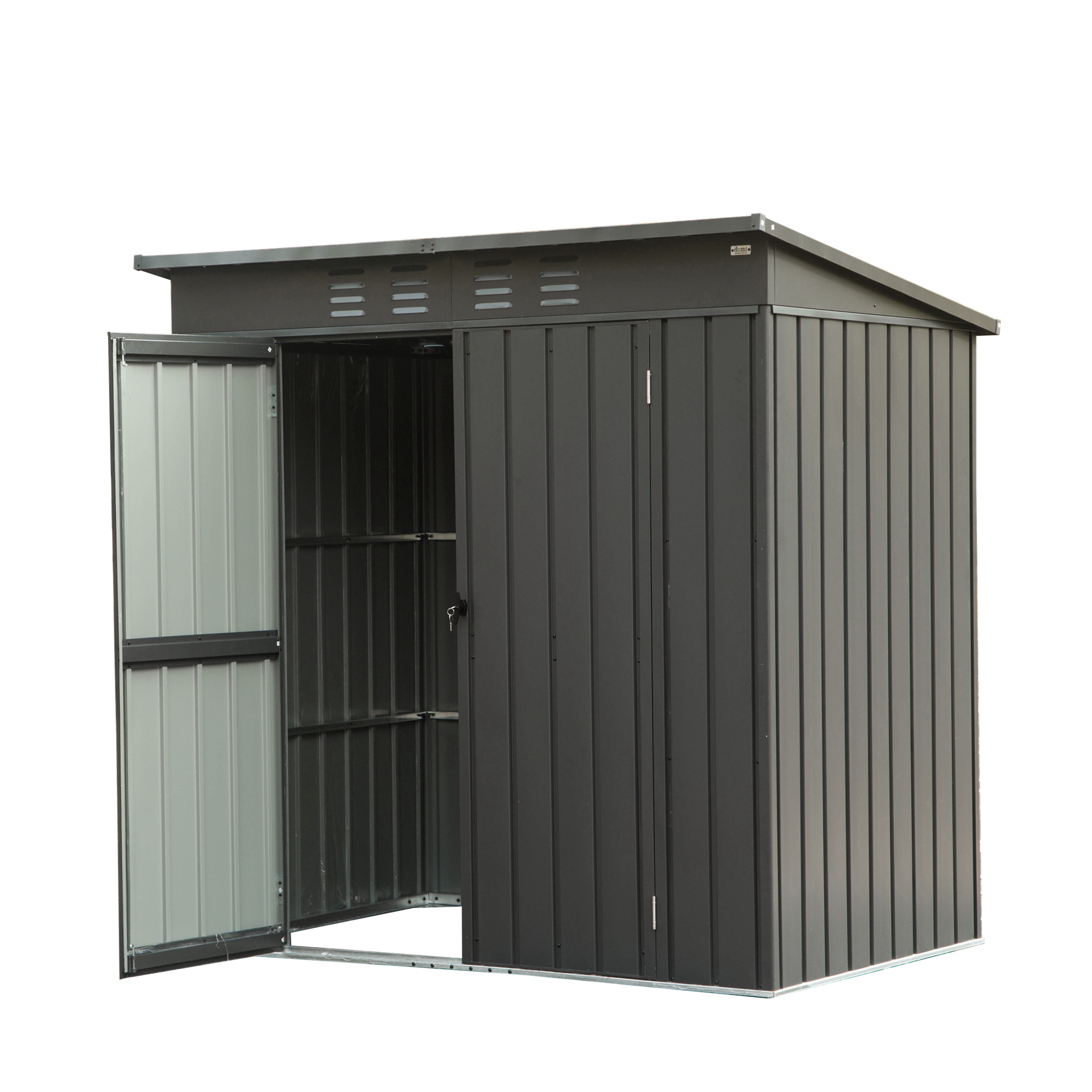 Backyard Storage Shed with Sloping Roof Galvanized Steel Frame Outdoor Garden Shed Metal Utility Tool Storage Room with Latches and Lockable Door (6x4ft, Dark Gray)