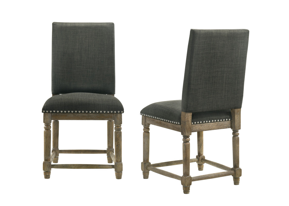 Ettore Set of 2 Gray Fabric 19"W Dining Chair with Nailhead Trim
