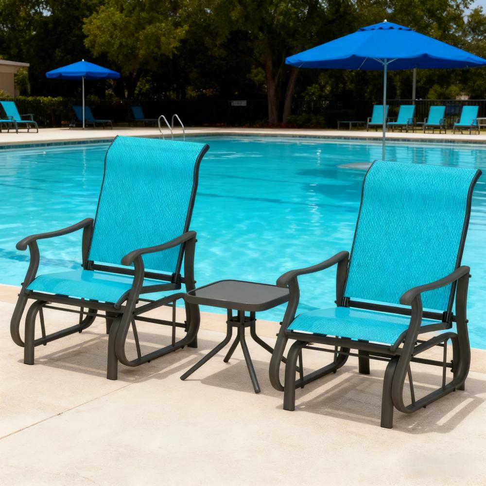 Gliding Chair Set,with Steel Frame, Tempered Glass Top Table for Outdoor